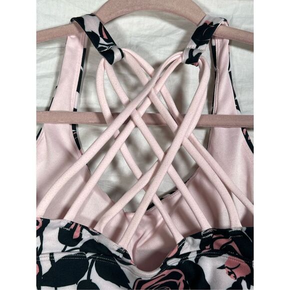 NWT Wildfox Sweat Women's Stretch Criss Cross Rose Floral Print Sports B… - Picture 6 of 7